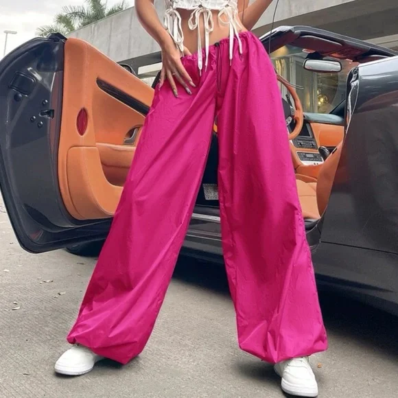 SHEIN 90s Low Rise Drawstring Waist Parachute Pants - Picture 1 of 3